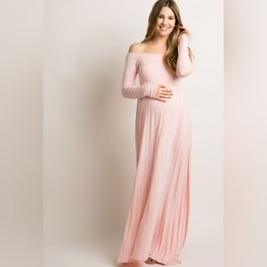 PinkBlush Pink Solid Off The Shoulder Maxi Maternity Dress